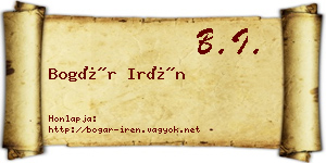 Bogár Irén névjegykártya